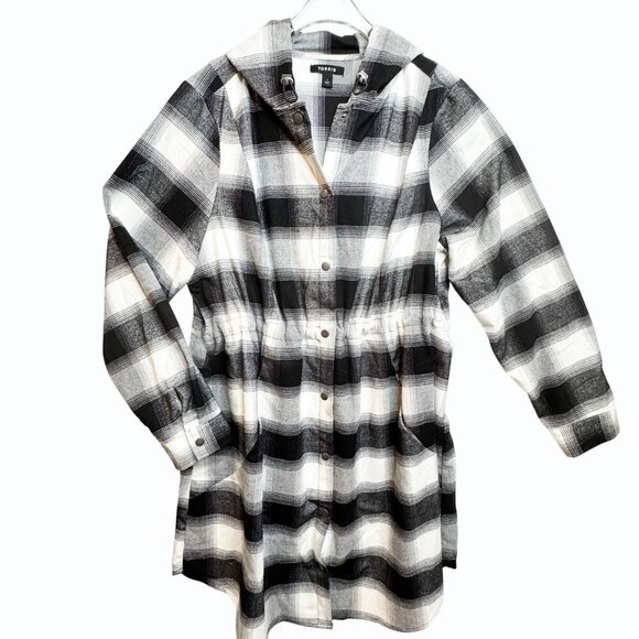 Torrid Plaid Flannel Anorak Jacket Plus Size 1X Hooded Longline Academia